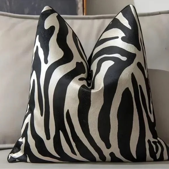 🆕 ZG Style Zebra Pillow Cover Sham Animal Print Euro Square 24” Modern Glam NEW