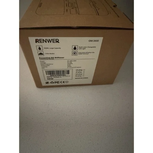 RENWER Essential Oil Diffuser 500ml Remote Control, Color Changing, 2 Mist Modes