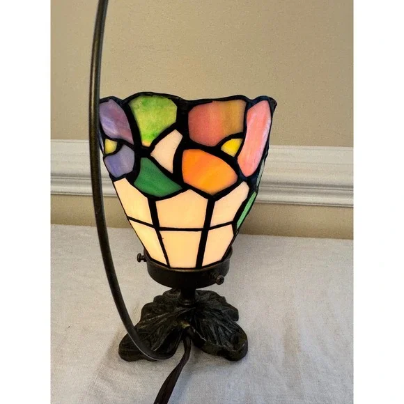 Tiffany Style Stained Glass Dragonfly Accent Lamp Multi-Color Slag Glass 11