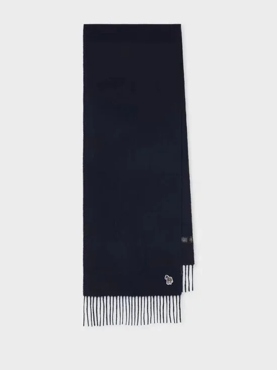 Paul Smith Lambswool Zebra Scarf, Navy Blue, New With Tags