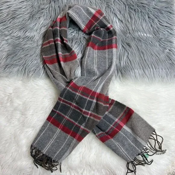ITALIAN WOOLEN TREASURES Men's Scarf in Gray and Red 100% wool