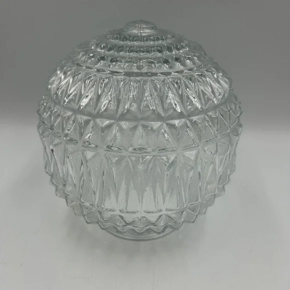 Art Deco Glass Light Fixture Globe Cut Crystal Style Pyramid VTG MCM 3.25 Fitter