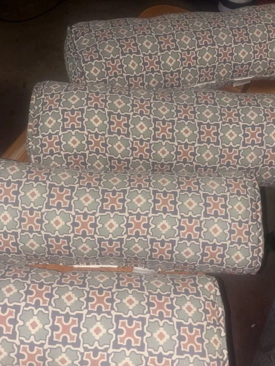 Geometric Pattern Bolster Pillow Set of 4 in Blue and Pink - Home Accents