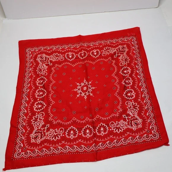 Vintage 60s Red Paisley Cotton‎ Bandana Fast Color 17x18