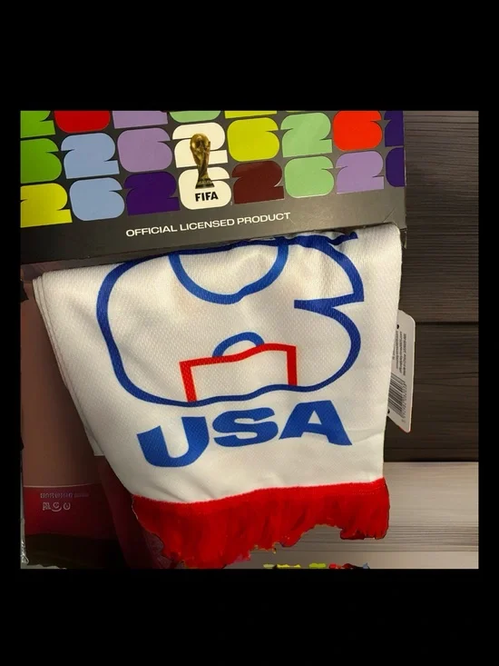 FIFA World Cup 2026 USA soccer scarf with red fringe