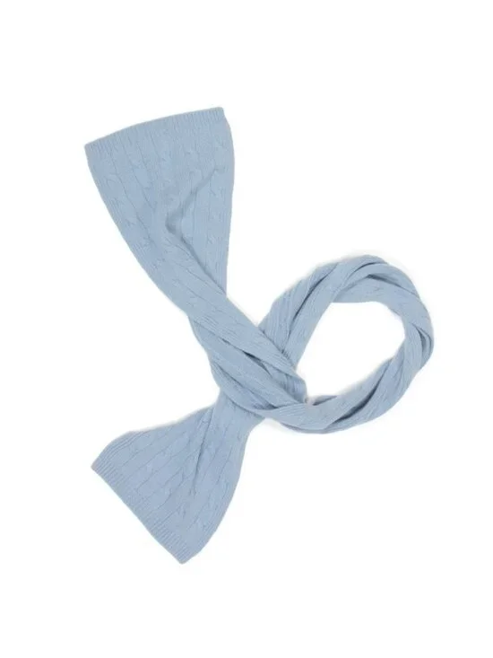 BROOKS BROTHERS Powder Blue Cable Knit 100% Cashmere Scarf /356