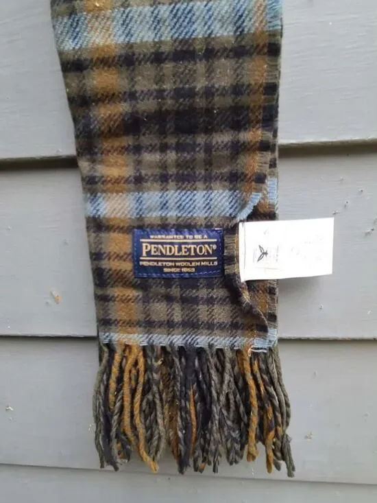 Pendleton Gray Blue Plaid 100% Wool Scarf NWT