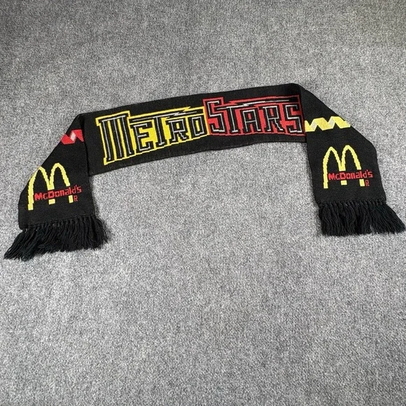 Vintage 90s NY/NJ MetroStars MLS Soccer Scarf  McDonald's Promo Black Reversible