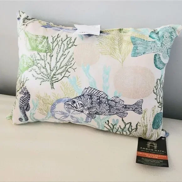 Arbor Gate 13x17 Colored Throw Pillow Home Decor Coral Star Fish Shell Sea Horse