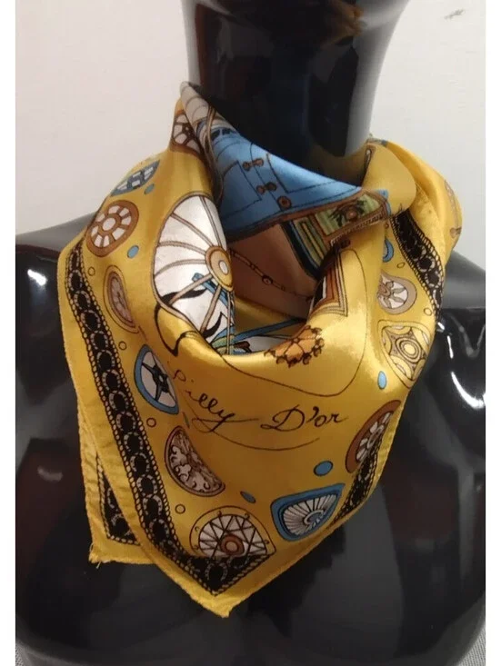 Vintage 1960s Carriages Scarf Lilly D'or Dandy Mustard Victorian Acetate ITALY