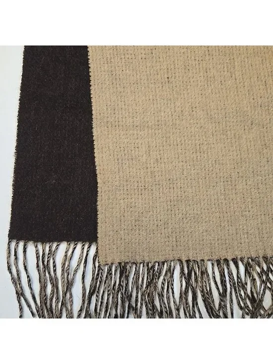 Andrew Noble Pure Cashmere Scarf Two Sided Brown Beige Fringe Wool