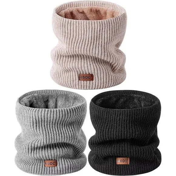 Men Warmer Oatmeal,black,and Grey 3-Pack Neck Thermal Fleece Cold Weather