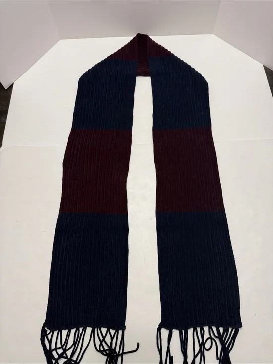 Men's Burgundy and Navy Ribbed Knit Scarf - Unbranded