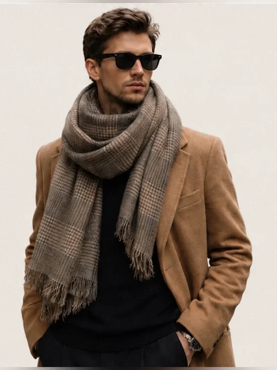 ZARA Oversized Plaid Shawl Scarf 47x76 Mens Soft Blanket Wrap Pashmina Fringe
