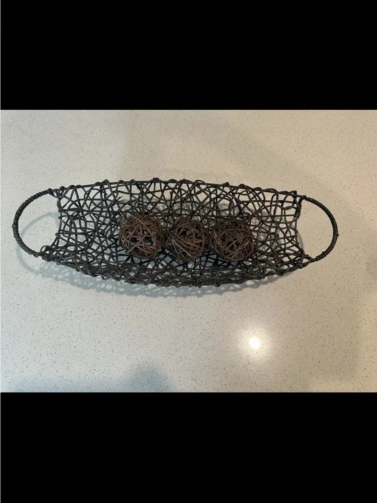 Woven Decorative Metal Basket with Handles - Dark Brown