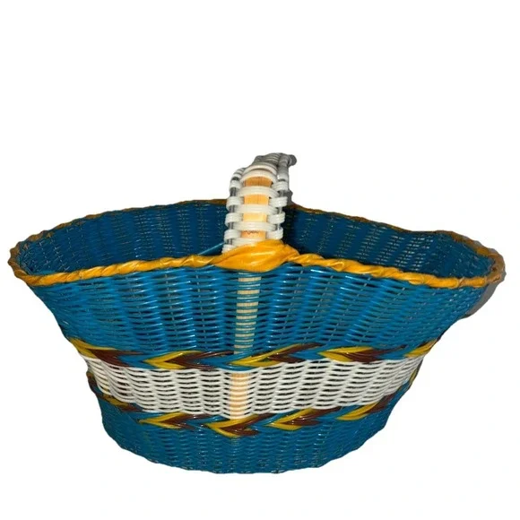 Basket‎ Wire Frame Vinyl Blue Native Southwest Woven MCM 14x12x11