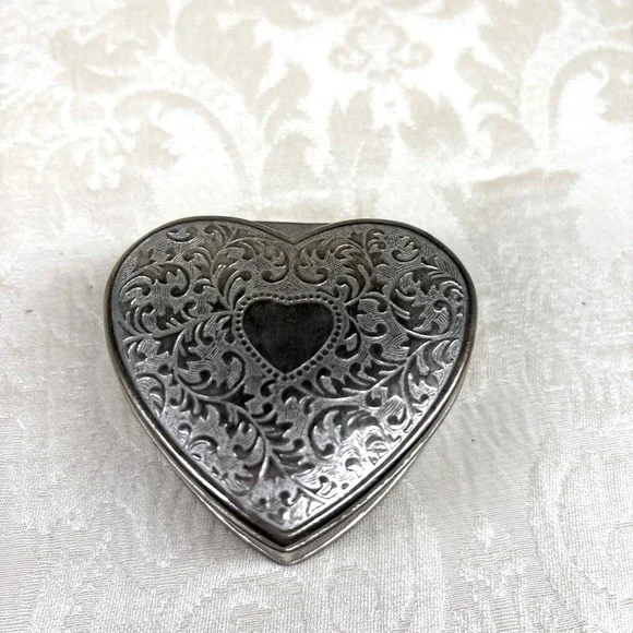 Vintage Heart-Shaped Collectible Box Red Satin Lined Hinged