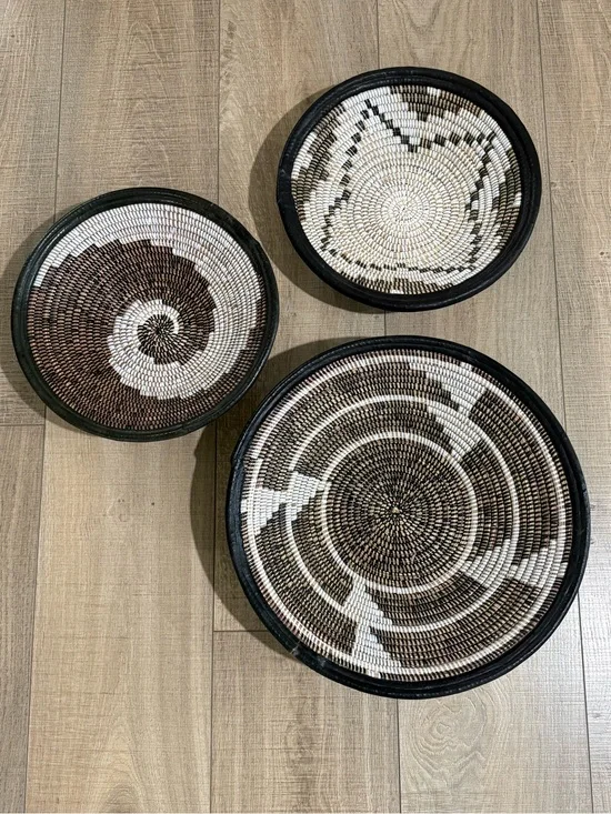 Anthropologie Fele Handwoven African Wall Basket Set of 3 | Woven Raffi