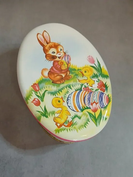 Vintage Colorful Bunny & Chicks Tin Made by DAHER in England