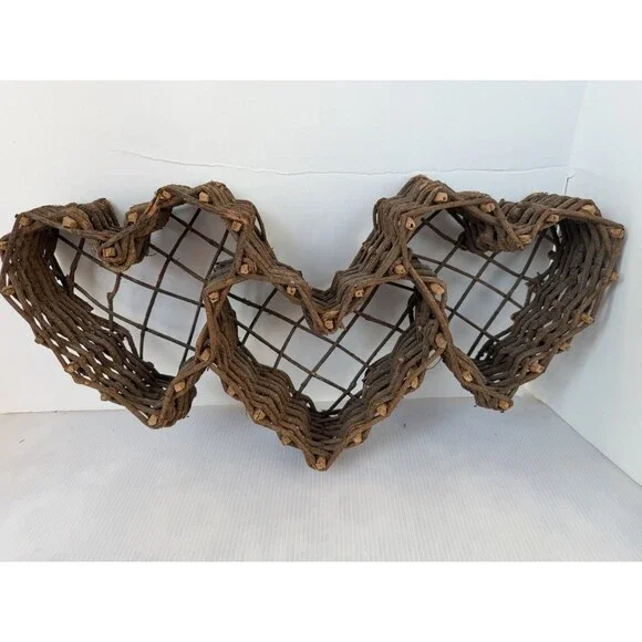 Vintage Grapevine Triple Heart Wall Hanging Basket Wicker Wood Farmhouse Decor