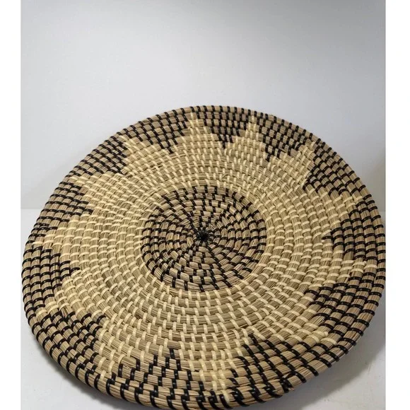 Woven Wall Basket Decor 14in Tan Black Excellent Geometric Sunburst