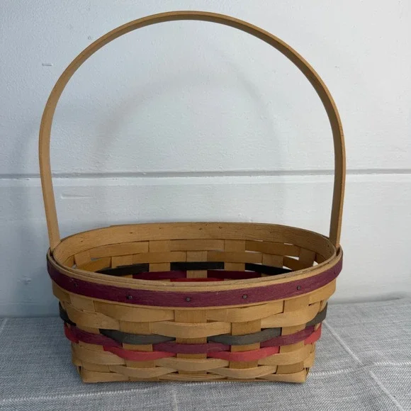 Longaberger 1992 Oval Easter Basket Purple‎ Blue Pink Splint Cottagecore