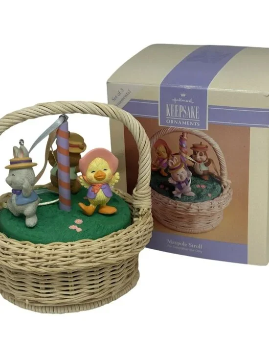 VTG 1993 Hallmark Keepsake Ornament “Maypole‎ Stroll” with Display Basket Decor