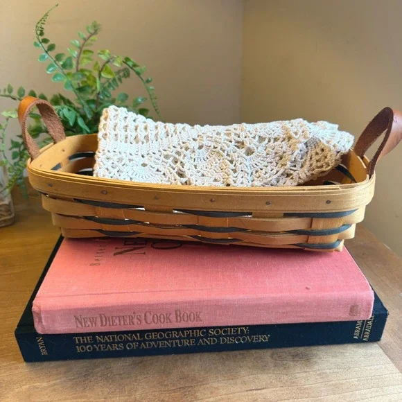 1998 Longaberger Small Market Basket Leather Handles Signed Handwoven USA