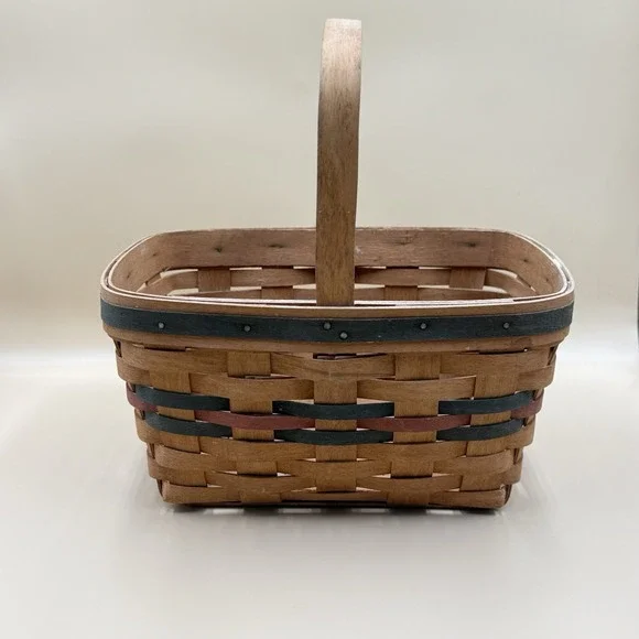 Longaberger 1991 Handwoven Brown Red Green Basket VTG 11