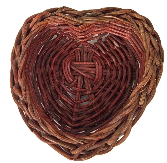 Small Heart Shaped Wicker Basket Brown Woven Rattan Valentine Rustic Decor