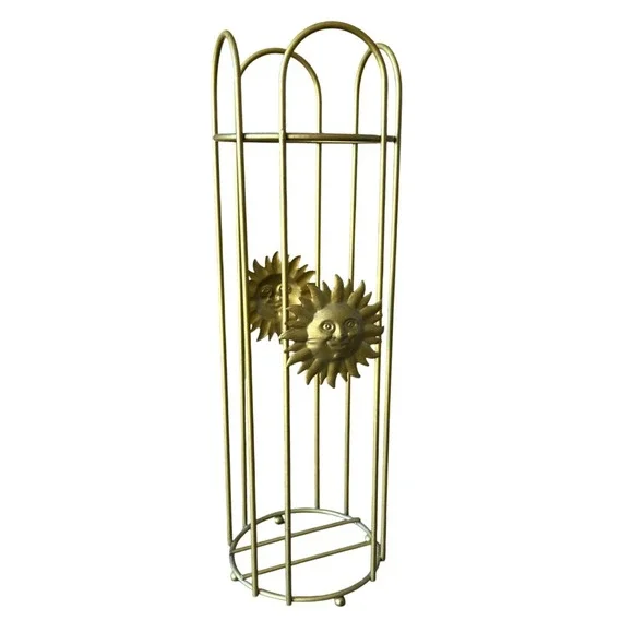 Vintage Gold Metal Sunface Celestial Wire Toilet Paper Holder Storage Bathroom