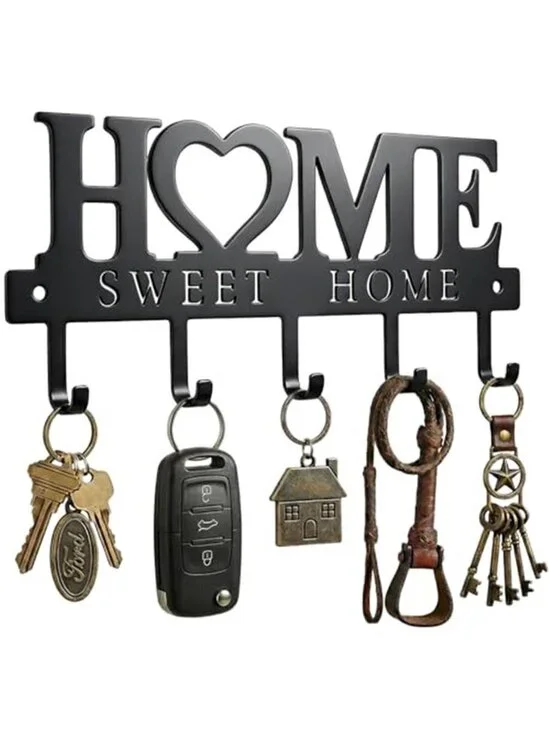 Entryway Wall Key Holder with 5 Hooks, Metal Key Rack Wall Mount for Keys, Bags