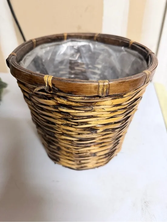 Woven Rattan Decorative Planter Basket in Brown and Tan