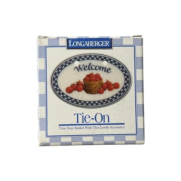 Longaberger Welcome Tie-On Basket Accessory Apple Ceramic Blue Ribbon 34096 1997