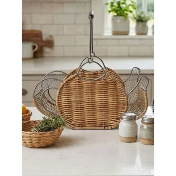 Basket Teapot-shaped Rattan and Metal