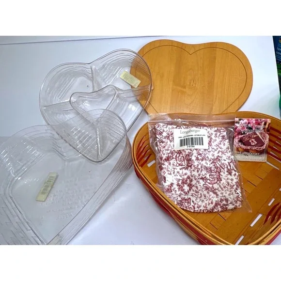 Longaberger Love Treasures Sweetheart Basket Set 1999 Red Heart Wood Lid LinerEX