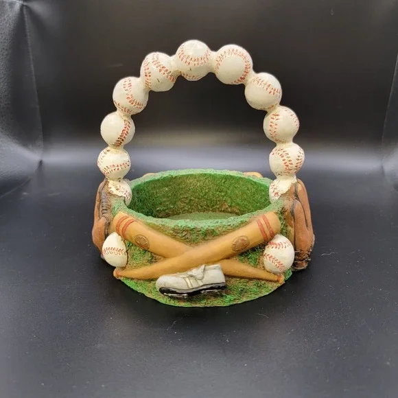 Baseball Bat Shoes and Glove Desktop Resin Trinket Basket with Balls Handle