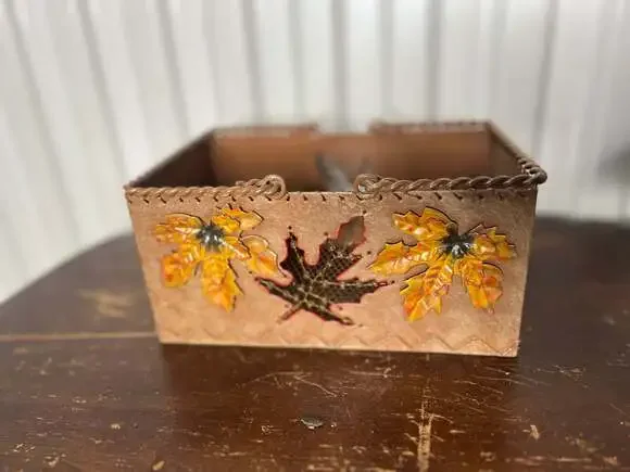 Metal Fall Autumn Maple Leaf Decorative Basket Storage Bin