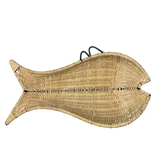 Wicker Fish Basket Woven Rattan Nautical Beach‎ Coastal Decor