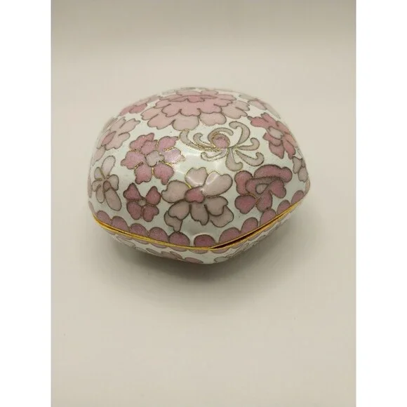 Gorgeous Vintage Cloisonné Trinket Box - Rare Pink and Light Pink Flowers New