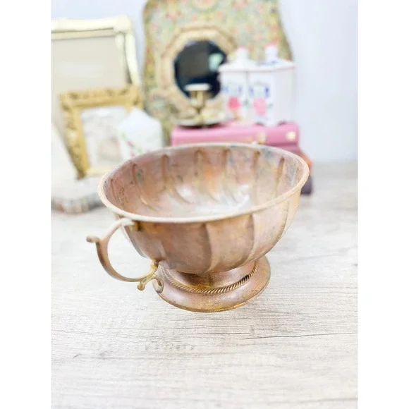 Vintage Hammered Copper Bowl with Handles