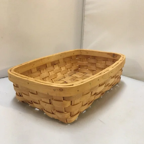 Woven Wood Splint Basket Home Small Tan Rectangular Farmhouse Decor Cottagecore