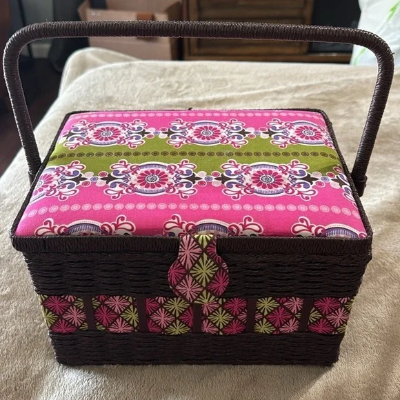 Sew Box Pink and Brown Woven Storage‎ Basket
