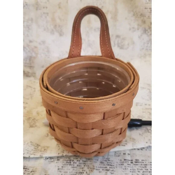 Cottagecore Small Hanging Longaberger Basket with Leather Handle - Signed 2003