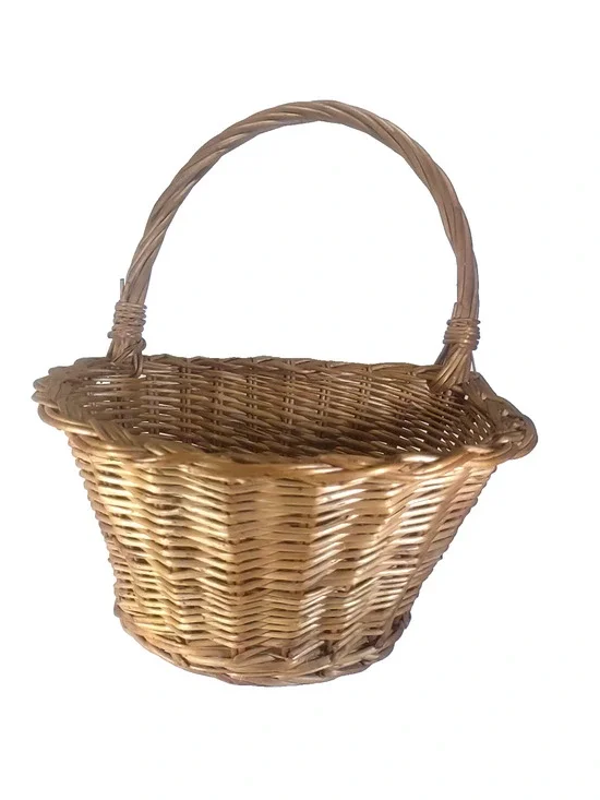 Hanging Half Basket Wicker Rattan Light Brown Handle Plant Storage