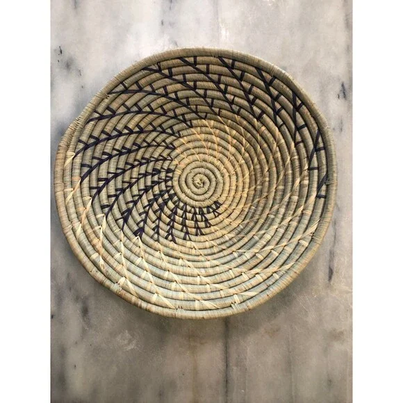 Handwoven Africa Basket Blue Coiled Bowl Wall Hanging - Boho Style