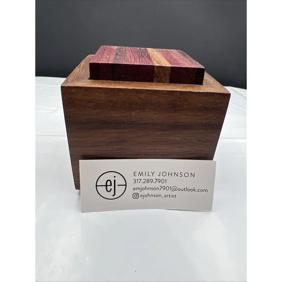 Artisan Handcrafted Wooden Box Signed Emily Johnson Purpleheart Walnut Cube 3.5