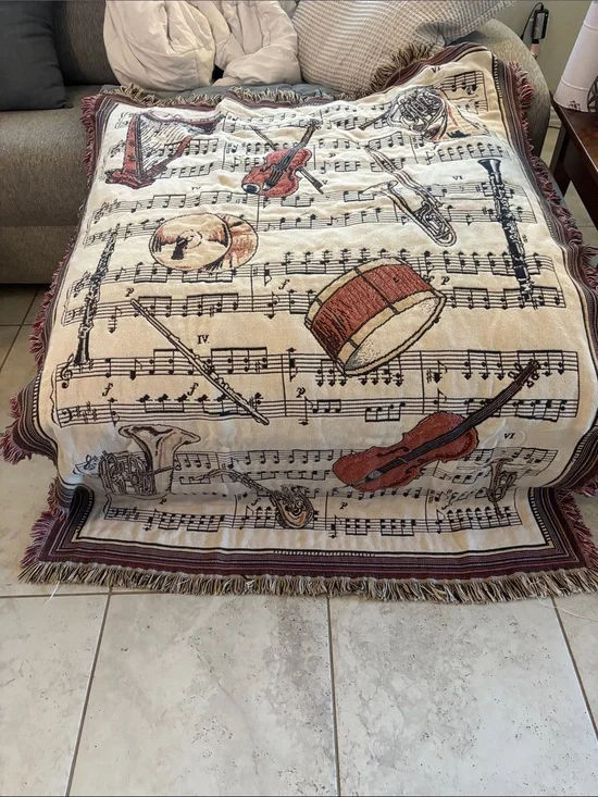 Musical Instruments Woven Throw Blanket - Cream & Rust
