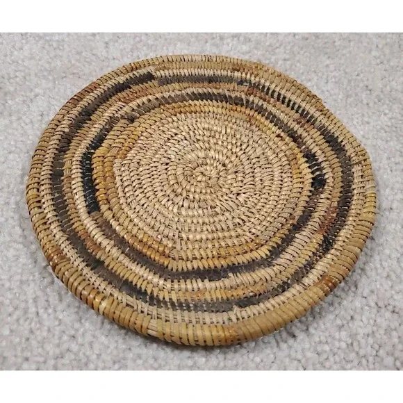 Vintage Native American Coil Woven Basket Flat Trivet 7