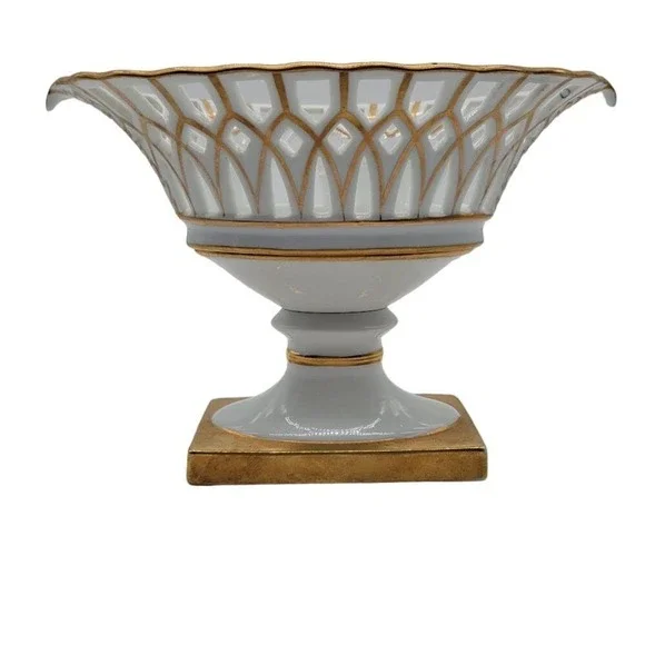 Vintage French Style Gilted Footed Reticulated Compote Aprox 8